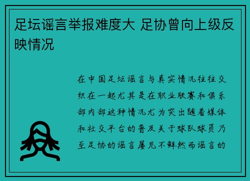 足坛谣言举报难度大 足协曾向上级反映情况
